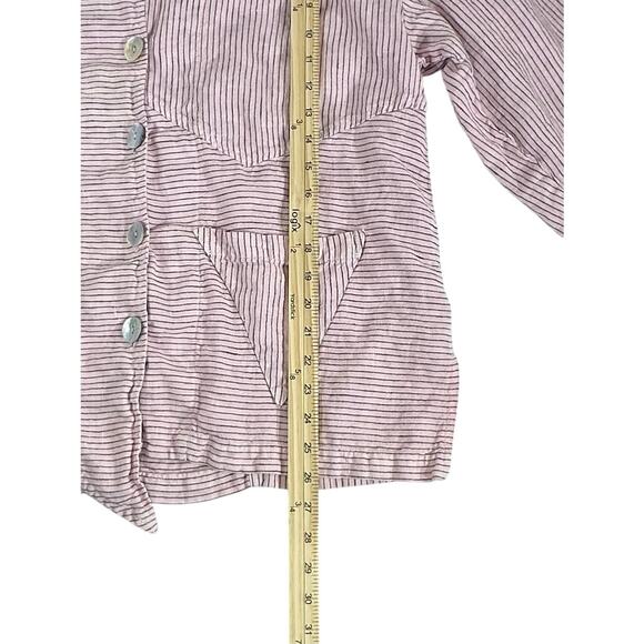 Mosaic USA Linen Top Small Pink Stripe Asymmetrical 3/4 Sleeve Artsy Lagenlook - Picture 6 of 7